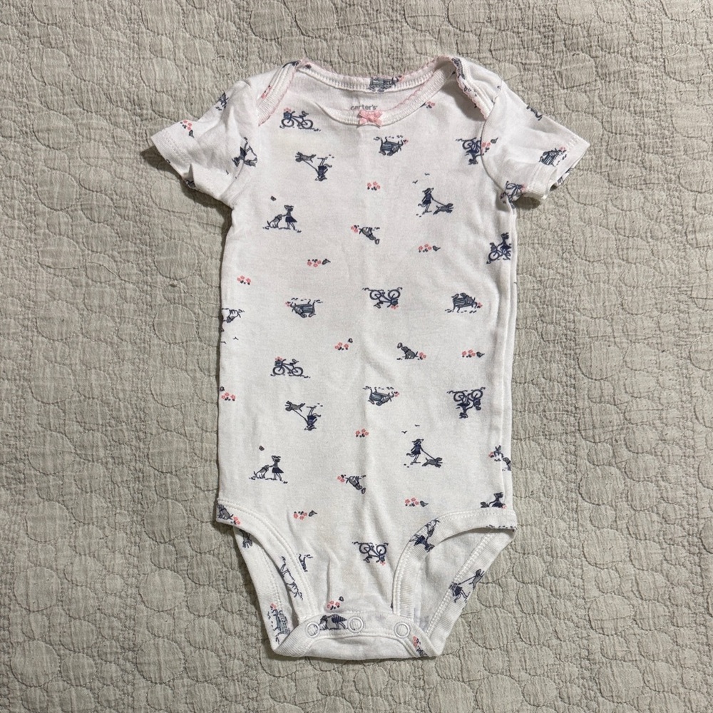 Carter's White Bodysuit with Navy and Pink Prints